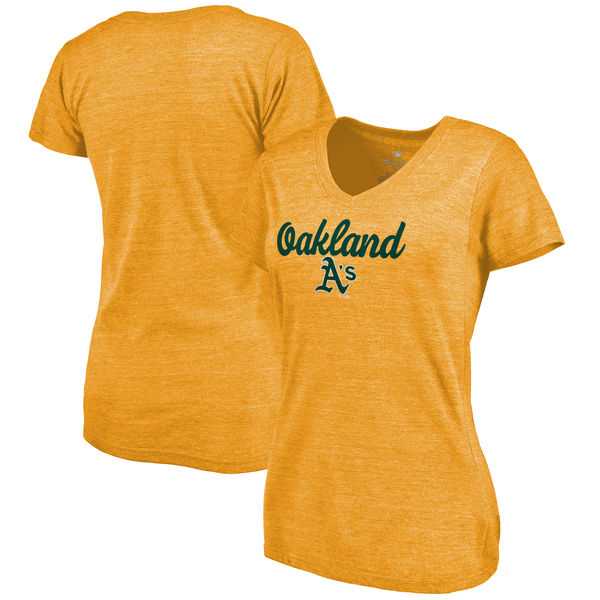 Women's Oakland Athletics Freehand V Neck Slim Fit Tri Blend T-Shirt Gold FengYun,We sell and wholesale Women's Oakland Athletics Freehand V Neck Slim Fit Tri Blend T-Shirt Gold FengYun on line form chian!